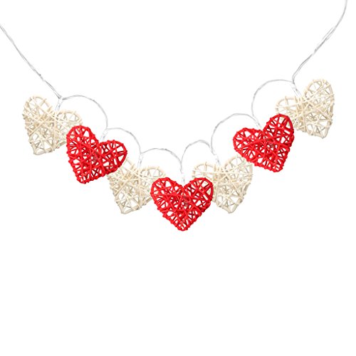 Preisvergleich Produktbild LED Herz Lichterkette 20er PartylichterketteWeihnachtslichterketten Deko für Innen Balkon Party Hochzeit Weihnachten batterie-betrieben Rattan Gewebe rot warmweiß 3.55m