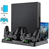 PS4 Vertical Stand, BEBONCOOL All-in-One PS4 Vertikaler Standfuß Ständer Halter Lüfter für Playstation 4 Pro/Slim, PS4 Controller Ladesation Dualshock 4 Ladestation für PS4/PS4 Slim/PS4 Pro Controller