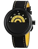 Shark Herren Armbanduhr Plattenspieler Design Uhr Gelb Schwarz Drehteller Zifferblatt Leder Band SH423