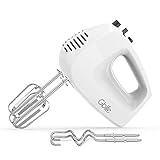 Gblife Batteur à Main Électrique 5 Vitesse 2 Fouets 2 Crochets à Pétrir pour Gâteau Crème Pâte Œuf Sans BPA Blanc