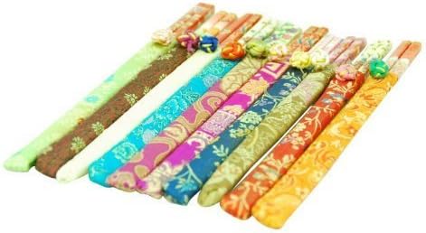 20 (10 pairs) Elegant Bamboo Chopsticks With Brocade Pouch by MZO