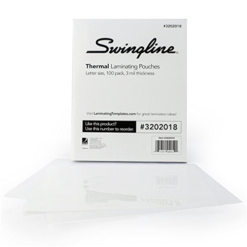 Swingline Thermal Laminating Sheets/Pouches, Letter Size Pouch, Standard Thickness, 100 Pack (3202018)