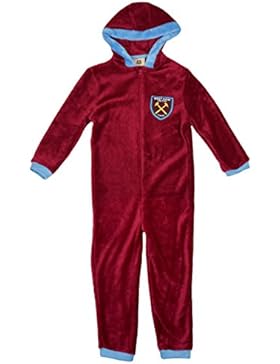Jungen Offiziell WEST HAM United FC Mit kapuze Fleece Reißverschluss Schlafanzug Strampler größen von 3 bis 13...
