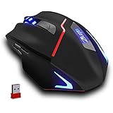 Zelotes Dual Mode Wiederaufladbare Gamer Maus Schnurlos Wired Mouse,2.4GHz Tragbare Mobile Wireless Kabellos Mäuse mit USB Nano Empfänger, 6 Einstellbare DPI, 7 Tasten für PC, Mac, Laptop, Schwarz