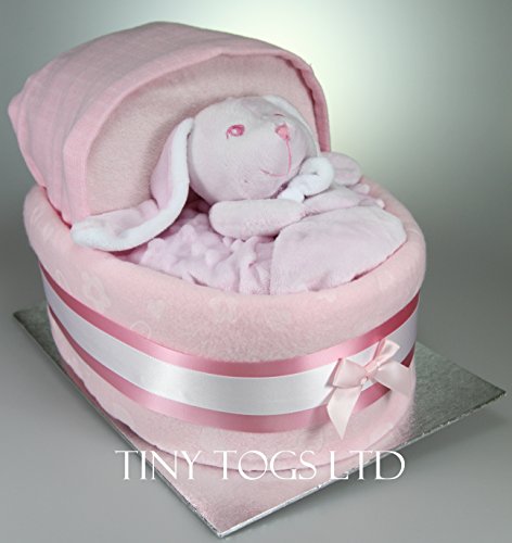 Baby Boy Girl Unisex Nappy Cake Crib Basinet New Baby Shower Gift Present (Pink)