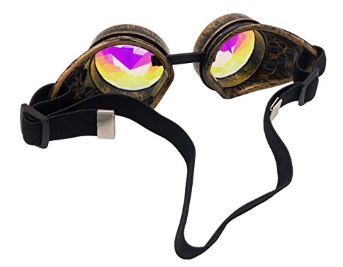 hotservice1 Vintage Steampunk Brillen Cyber Brille Punk Viktorianischer Stil Schweißen Cosplay Gothic Goth Rustic Rivet Rave Kaleidoskop Brillen Brass Frame - 3