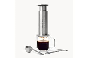 AeroPress stålkaffepress, rostfritt stål, silver | Allt-i-ett-franskpress i rostfritt stål, för pour-over och espresso, manue