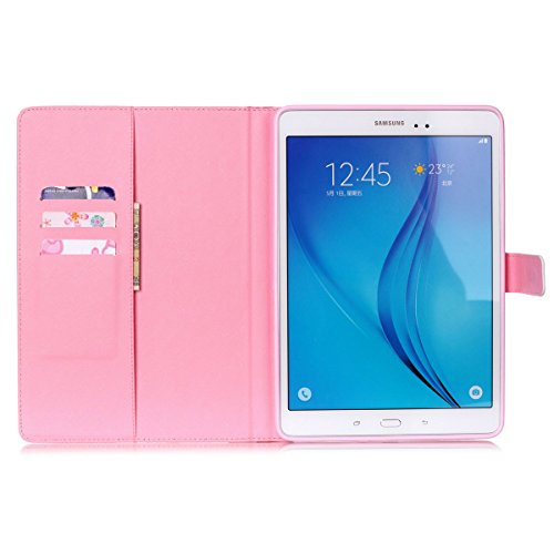 Felfy Slim Full Body Don’t Touch My Pad Roses Muster PU Lederhülle Case Cover Etui Schutz Hülle Tasche für Samsung Galaxy Tab A 9.7 Zoll T550 P550 T555N + 1x Pink Blume Anti Stöpsel + 1x Rosa Stylus - 3
