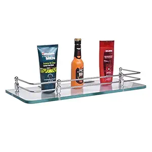 Plantex Premium Transparent Glass Shelf for Bathroom/Wall Shelf/Storage Shelf (Mirrored, Chrome Finish, Transparent, 12x6 Inches)