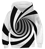 uideazone Fille Garçon Adolescent 3D Swirl Imprimer Sweat À Capuche À Manches Longues Cordon Pull Pull Unique Blanc Noir Sweat À Capuche