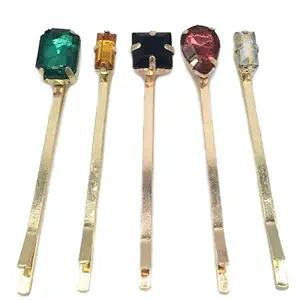 10 Pcs Colorful Crystal Hair Pins Gold Vintage Decorative Bobby Pins for Women (5 Styles)