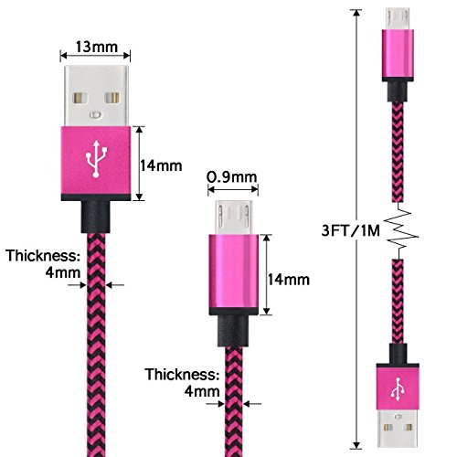 DaoRier Micro USB Kabel Datenkabel Android USB Cable 1m Handy Ladekabel USB A Stecker auf Micro USB Metallstecker Nylonmantel Nylon Geflochtenes für Samsung Galaxy S5 S6 S7 Huawei Rose Rot 3 Stück - 3