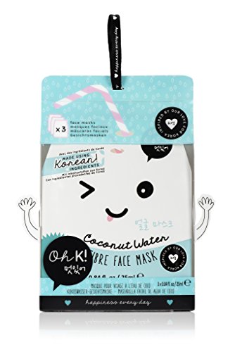 Preisvergleich Produktbild Oh K! Feuchtigkeitsspendende Gesichtsmaskentücher – Gesichtsmaske mit Kokoswasser, 3er-Packung