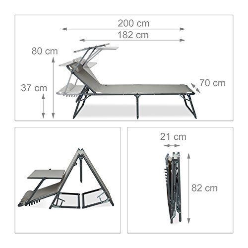 Relaxdays Sonnenliege mit Sonnenschutz, verstellbare Gartenliege, Sonnendach, klappbar, Aluminium, Polyester, beige - 