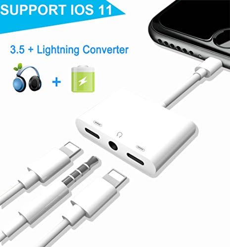 Lightning Jack Headphone Adapter for iPhone X/10/8/8 Plus, iPhone 7/7Plus,3 in1 Lightning Connector to 3.5 mm Aux Audio &amp; Lightning Charge Adaptor, XSYFAFA Earphone Call Adapter,Earphone Adapter Headphone Aux Audio &amp; Charge Connector[Call+Charge+Vol Control+Music]Support iOS11 or Later(White)
