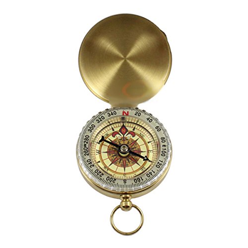 Natuce tragbarer Kompass im Taschenuhr-Format (aufklappbar) aus Messing, Camping- Wanderkompass, Outdoor-Navigationswerkzeug – Gold - 2