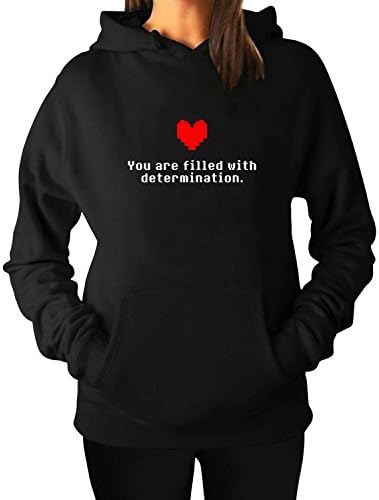 Women's Undertale Sans You are Filled with Determination Floral Hooded Sweater Black