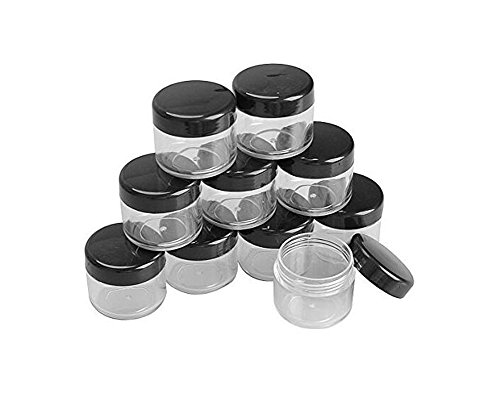 30g 30ml/1oz Refillable Black and White Plastic Screw Cap Lid with Clear Base Empty Plastic Cosmetic Jars for Nail Powder Bottles Eye Shadow Container Lot Powder Storage Container (Pack of 10) (Black Lid)