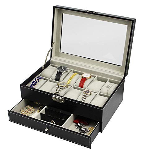 Preisvergleich Produktbild FIONAT Schmuckkästchen Desktop Flanell Uhrenbox Europäisches Leder Strickmuster Armbänder Armband Aufbewahrungsbox Doppel Schmuckschatulle