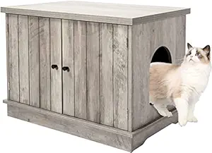 Amyove Cat Litter Box Enclosure, Wooden Cat Washroom with Divider, Wooden Cat House Furniture, Enlarged Cat Litter Cabinet, Pet House End Table for Indoor Living Room Bedroom, Fit Most of Cat