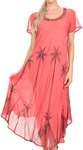 Sakkas 116 Acuarela de la Palmera del Vestido del Tanque Caftan - Coral/Un tamaño