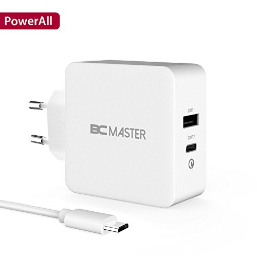 USB-C USB Ladegerät, BC Master Quick Charge 3.0 34.5W 2 Port Schnellladegerät (USB-A+Typ-C Port)für Samsung,Iphone,LG G5,HTC 10,New Macbook,Google Chromebook und Mehr - Weiß(mit USB Kable)