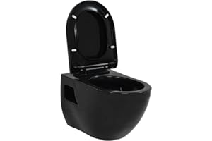 vidaXL Inodoro de Montaje en Pared Cerámica Negro Baño Retrete Váter Aseo WC