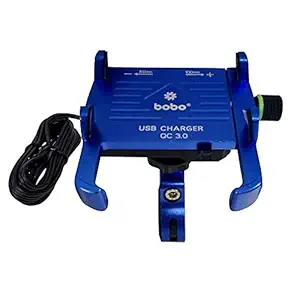 BOBO BM5 Claw-Grip Aluminium Waterproof Bike / Motorcycle / Scooter Mobile Phone Holder Mount with Fast USB 3.0 Charger, Ideal for Maps and GPS Navigation (Blue)