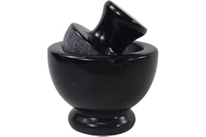 Marblous Krafts Set di mortaio e pestello in marmo da 11,4 cm, macinino nero per cucina, trita-aglio, macina spezie e macina erbe