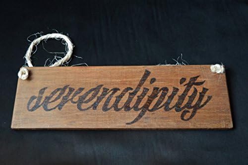 Recycled Wooden Sign SERENDIPITY pyrography wording with natural sisal hanger