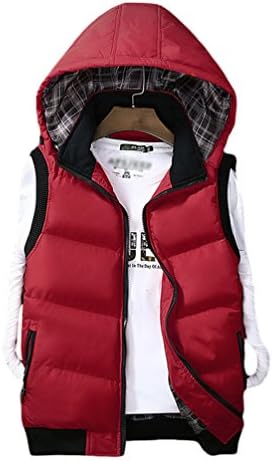 Lihaer Mens Body Warmer Padded Gilet Lightweight Gilet Quilted Hooded Outdoor Sleeveless Jacket Coat Red 2XL