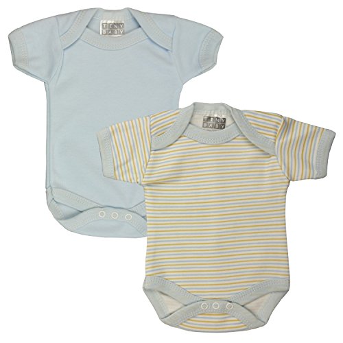 Twin Pack Tiny Baby Premature Boys Short Sleeved Vests - 5-8 lbs / 2.3 - 3.6 kg