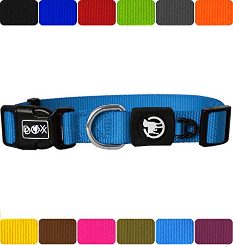 DDOXX Collar para Perro | de Nylon | para Perros Grandes, medianos y Pequeños | obtenible en Distintos Colores y Tamaños | Collar de Perros | Collar para Gatos | Azul, M - 2,0 x 34-49 cm