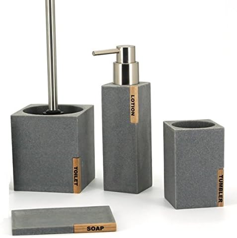 Set of Bathroom Toilet Carved Stone Stone Effect – Grey