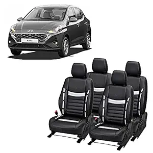 JMDi Premium 'Hyundai Aura ' Front and Back PU Leatherette Seat Cover (A Quality Product) S16-PU202020- Black-Silver