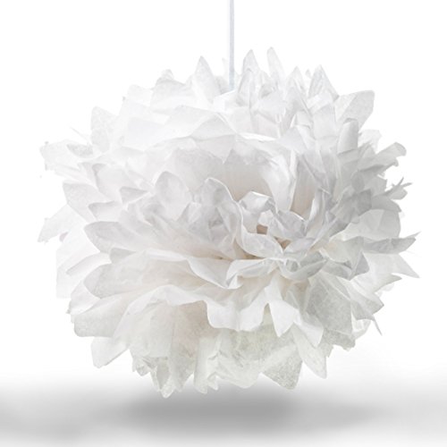 PUMPKO 10er Set Premium Seidenpapier PomPoms für Ihre Hochzeit | Pom Poms zur Deko von Geburtstagen | Papierblumen für eine besondere Party | Pompons in Weiß, Hellgrau und Grau - 4