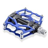 Terra Hiker Pedali per Bici MTB/BMX, Pedali Flat da Bici di Alluminio CNC 9/16', con Doppio Cuscinetto (2 Pezzi) (Blu)