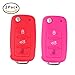 Produktbild 2 Stück Schlüsselhülle VW, E-Unicorn Autoschlüssel Schlüssel Hülle Silikon Tasche Volkswagen VW Golf 7 6 5 4 Skoda Fabia Passat Bora Lupo Schutzhülle Klappschlüssel Etui Schale Car Key Fernbedienung Blende Klappschlüssel - Rot Rosa