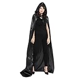 Damen Herren Halloween Umhang Karneval Fasching Kostüm Cape mit Kapuze Schwarz,L - 4