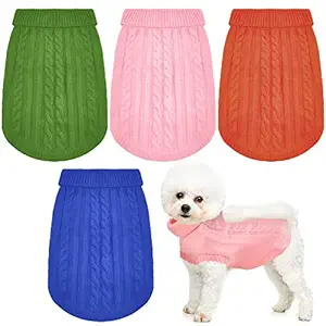 4 Pieces Dog Turtleneck Sweaters Thick Straw-Rope Knitted Coat Pet Winter Knitwear Warm Dog Sweatshirt Winter Clothes for Doggies Puppy Cat (M)