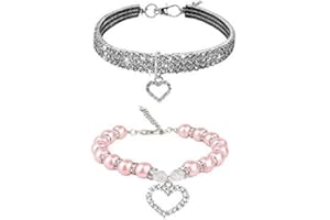 WoYous Hundehalsband mit Strasssteinen, Perlen-Halsketten-Set, verstellbarer Halsriemen, glitzernd, mit Kristallen, niedliches Perlen-Hundehalsband für kleine Mädchen, Katzen, Welpen, Party, (M)