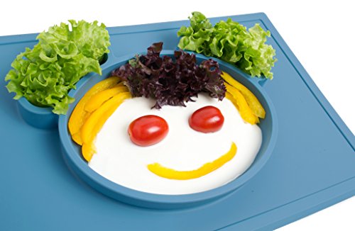 Platzdeckchen & Teller aus Silikon 2in1 – Smart Bear, Türstopper eingeschlossen / Anti-Rutsch- Essen trennende Platte für Baby, Kleinkinder und Kinder/ 3-Sektion Essenplatte und Platzmatte in verschiedenen Farben von Adamass - 2