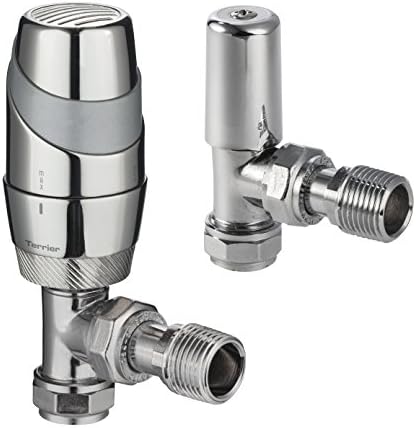 Terrier 632329 Thermostatic Radiator Chrome Two Tone 15mm Connection Angle Body & Matching CP lockshield Valve