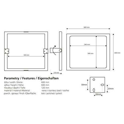 Lagerdeal.de #085301401044 L Kippspiegel, 600 x 600 mm, weiß