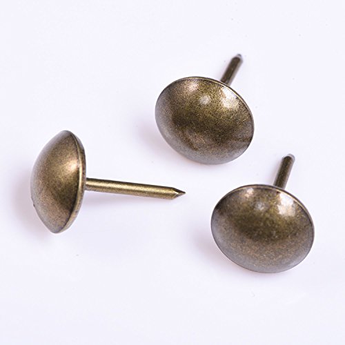 Outus 120 Stück Polsterzubehör Reißzwecken 11 x 17 mm Antike Messingstifte Bronze Nagel Stifte Möbel Daumen Tack Pin mit Kunststoffbox - 