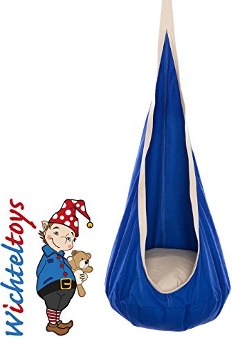 Preisvergleich Produktbild Wichteltoys Kinder Hängehöhle SNUGLY mit Sitzkissen in blau-weiß, Sicherheitskarabiner