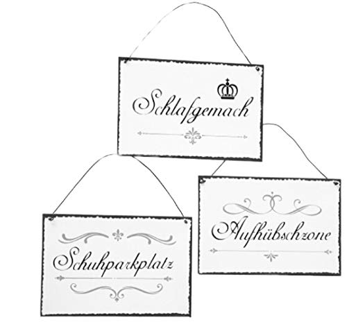 B.H.C. 3 Carteles de Chapa Vintage, Retro, Modelos de Mujer de habitación, Lagarto, Placa de protección y Zona de Apoyo, Material de Metal, Color Blanco, Dimensiones de Cada Pieza 21 x 14 cm