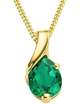 Miore Damen-Kette mit Anhänger 375 Gelbgold Smaragd grün Tropfenschliff 45 cm