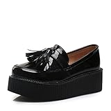  RoseG Damen Mokassin Flache Plateauschuhe Gote Punk Creepers Schuhe Schwarz Size38