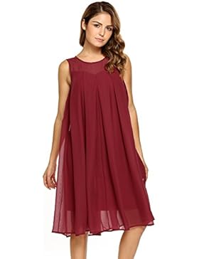 Meaneor Damen Chiffonkleid Sommer Kleider Strandkleid Cocktailkleid Minikleid Ärmellos A-Linie Knielang